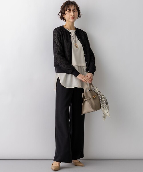 23区 S(ニジュウサンクチイサイサイズ)の「ラッセルレース ニット カーディガン(カーディガン/ボレロ・レディース・ブラック系/アイボリー系・32)」の11枚目の写真