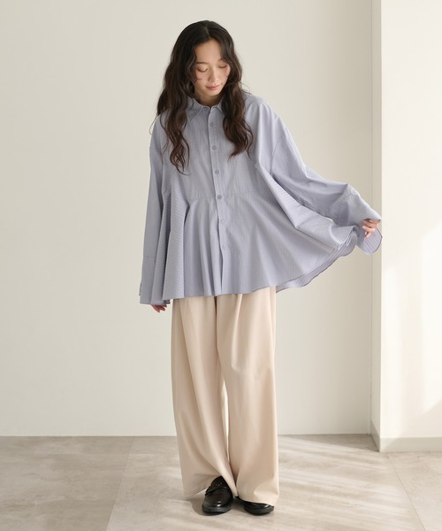 apres jour clair(アプレジュールクレア)の「【apres jour clair】ペプラムチュニックシャツ(シャツ/ブラウス・レディース・ブルー/ベージュ/アイボリー・X-LARGE/フリー)」の11枚目の写真