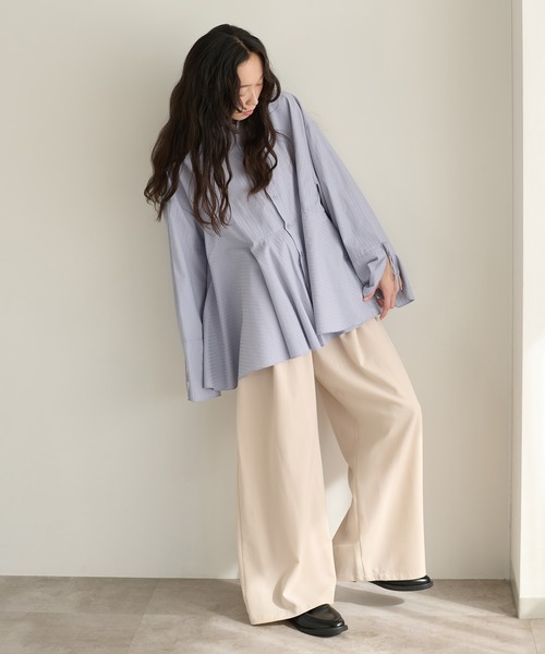 apres jour clair(アプレジュールクレア)の「【apres jour clair】ペプラムチュニックシャツ(シャツ/ブラウス・レディース・ブルー/ベージュ/アイボリー・X-LARGE/フリー)」の13枚目の写真