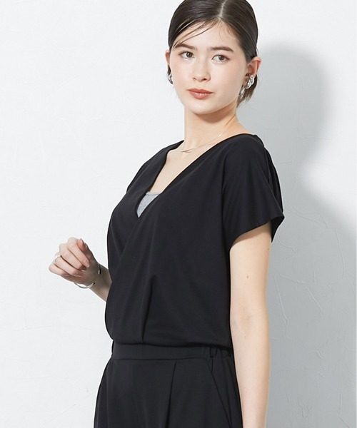 slattgir（スラットジール）の「高身長　バイメタル天竺カシュクールオールインワン（吸汗速乾・UVカット・接触冷感）（トールサイズ）（つなぎ/オールインワン・レディース・ブラック/ブラウン・T3L/TM/TLL/TL/T5L/T4L）」の6枚目の写真