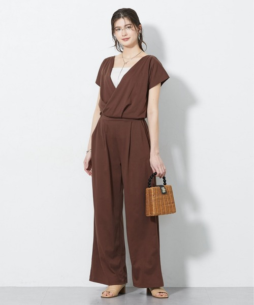 slattgir（スラットジール）の「高身長　バイメタル天竺カシュクールオールインワン（吸汗速乾・UVカット・接触冷感）（トールサイズ）（つなぎ/オールインワン・レディース・ブラック/ブラウン・T3L/TM/TLL/TL/T5L/T4L）」の7枚目の写真