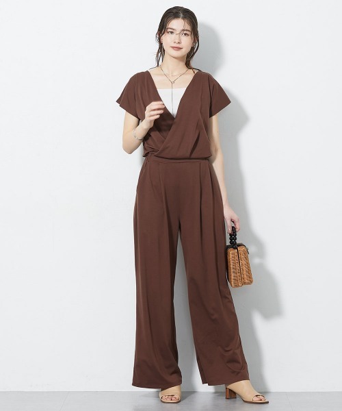 slattgir（スラットジール）の「高身長　バイメタル天竺カシュクールオールインワン（吸汗速乾・UVカット・接触冷感）（トールサイズ）（つなぎ/オールインワン・レディース・ブラック/ブラウン・T3L/TM/TLL/TL/T5L/T4L）」の9枚目の写真