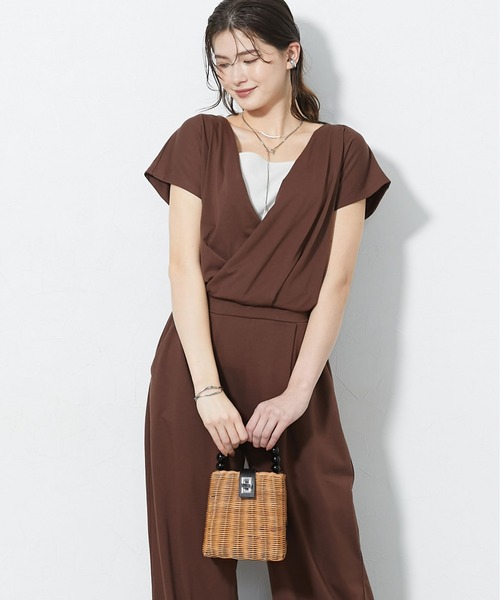 slattgir（スラットジール）の「高身長　バイメタル天竺カシュクールオールインワン（吸汗速乾・UVカット・接触冷感）（トールサイズ）（つなぎ/オールインワン・レディース・ブラック/ブラウン・T3L/TM/TLL/TL/T5L/T4L）」の12枚目の写真