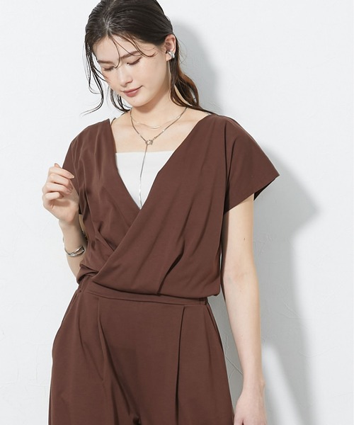 slattgir（スラットジール）の「高身長　バイメタル天竺カシュクールオールインワン（吸汗速乾・UVカット・接触冷感）（トールサイズ）（つなぎ/オールインワン・レディース・ブラック/ブラウン・T3L/TM/TLL/TL/T5L/T4L）」の13枚目の写真