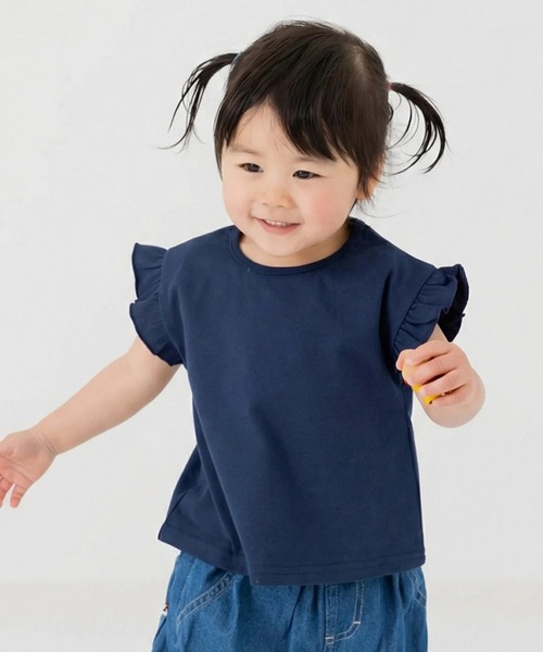chil2(チルツー)の「綿100% 無地 肩フリルTシャツ(Tシャツ/カットソー・キッズ・ブラック/ホワイト/ブラウン/ミント/ネイビー/ラベンダー/チャコールグレー/クリーム/サックスブルー/スモークピンク・80cm/90cm/100cm/110cm/120cm/130cm/140cm/150cm/160cm)」の7枚目の写真