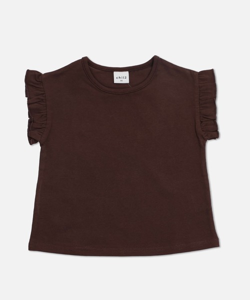 chil2(チルツー)の「綿100% 無地 肩フリルTシャツ(Tシャツ/カットソー・キッズ・ブラック/ホワイト/ブラウン/ミント/ネイビー/ラベンダー/チャコールグレー/クリーム/サックスブルー/スモークピンク・80cm/90cm/100cm/110cm/120cm/130cm/140cm/150cm/160cm)」の4枚目の写真