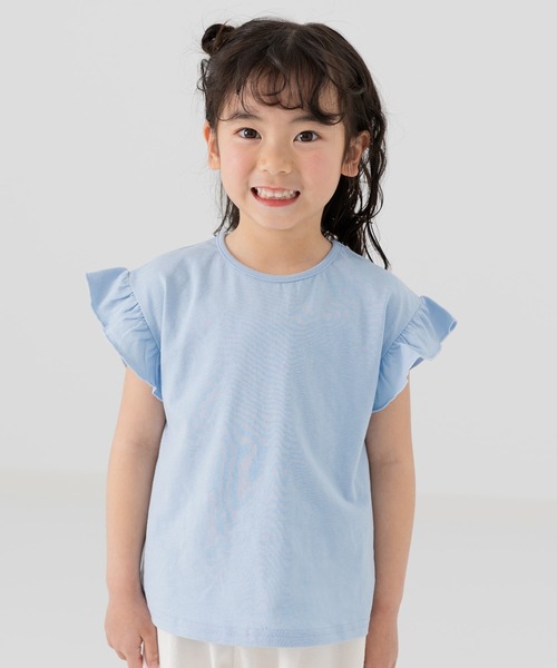 chil2(チルツー)の「綿100% 無地 肩フリルTシャツ(Tシャツ/カットソー・キッズ・ブラック/ホワイト/ブラウン/ミント/ネイビー/ラベンダー/チャコールグレー/クリーム/サックスブルー/スモークピンク・80cm/90cm/100cm/110cm/120cm/130cm/140cm/150cm/160cm)」の8枚目の写真