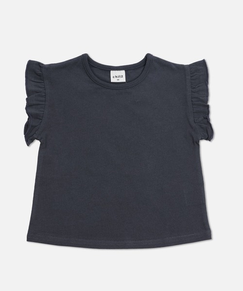 chil2(チルツー)の「綿100% 無地 肩フリルTシャツ(Tシャツ/カットソー・キッズ・ブラック/ホワイト/ブラウン/ミント/ネイビー/ラベンダー/チャコールグレー/クリーム/サックスブルー/スモークピンク・80cm/90cm/100cm/110cm/120cm/130cm/140cm/150cm/160cm)」の3枚目の写真