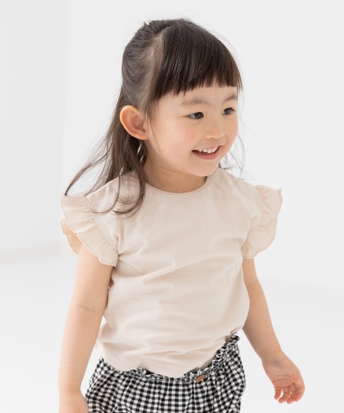 chil2(チルツー)の「綿100% 無地 肩フリルTシャツ(Tシャツ/カットソー・キッズ・ブラック/ホワイト/ブラウン/ミント/ネイビー/ラベンダー/チャコールグレー/クリーム/サックスブルー/スモークピンク・80cm/90cm/100cm/110cm/120cm/130cm/140cm/150cm/160cm)」の5枚目の写真