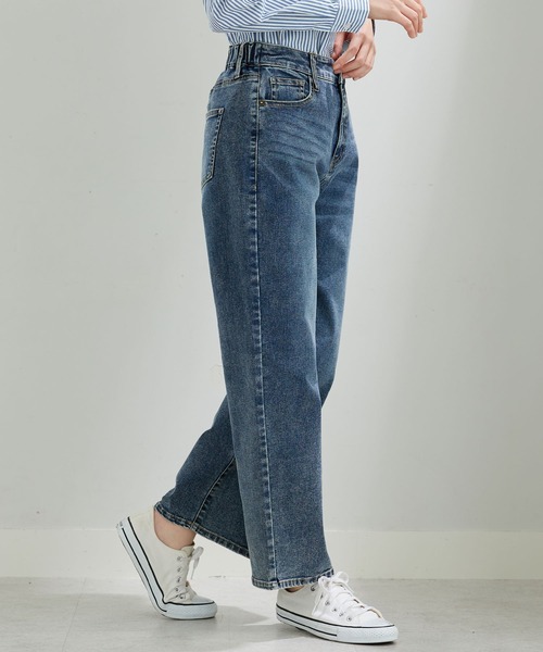 BELLUNA PLUS(ベルーナ)の「デニム素材美脚見えワイドパンツ63丈(その他パンツ・レディース・ケミカルウォッシュ/ネイビー/ブルー・X-LARGE/LARGE/MEDIUM/SMALL)」の12枚目の写真