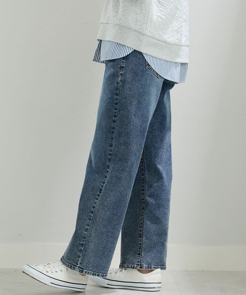 BELLUNA PLUS(ベルーナ)の「デニム素材美脚見えワイドパンツ63丈(その他パンツ・レディース・ケミカルウォッシュ/ネイビー/ブルー・X-LARGE/LARGE/MEDIUM/SMALL)」の13枚目の写真