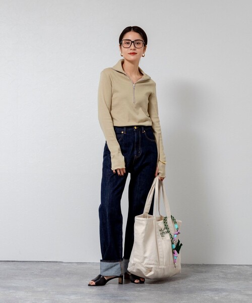 MAQWEL(マクウェル)の「【MAQWEL/マクウェル】COTTON RIBハーフジッププルオーバー(Tシャツ/カットソー・レディース・ベージュ/ブラック/グレー・FREE)」の16枚目の写真