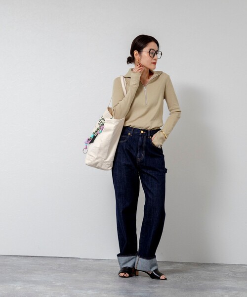 MAQWEL(マクウェル)の「【MAQWEL/マクウェル】COTTON RIBハーフジッププルオーバー(Tシャツ/カットソー・レディース・ベージュ/ブラック/グレー・FREE)」の19枚目の写真