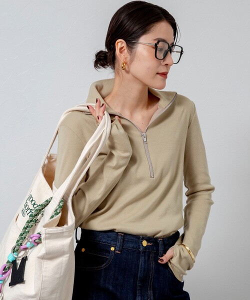 MAQWEL(マクウェル)の「【MAQWEL/マクウェル】COTTON RIBハーフジッププルオーバー(Tシャツ/カットソー・レディース・ベージュ/ブラック/グレー・FREE)」の20枚目の写真