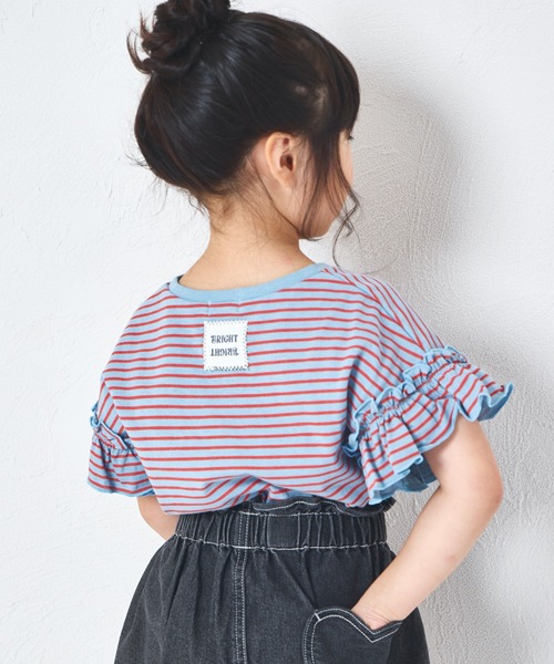 pairmanon(ペアマノン)の「【綿100%】ガールズ アソートフリル ボーダーTシャツ(Tシャツ/カットソー・キッズ・レッド系その他/グリーン系その他/ピンク系その他/パープル系その他/ピンク系その他2/ブルー系その他/ピンク系その他3・100/110/120/130/140/150/80/90)」の3枚目の写真