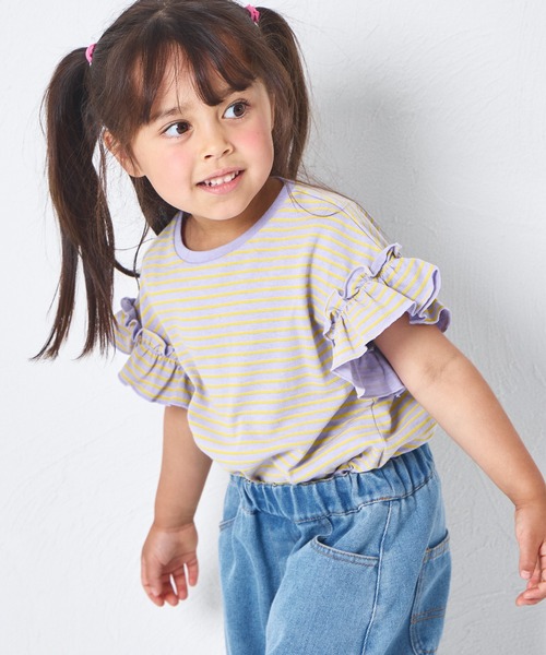 pairmanon(ペアマノン)の「【綿100%】ガールズ アソートフリル ボーダーTシャツ(Tシャツ/カットソー・キッズ・レッド系その他/グリーン系その他/ピンク系その他/パープル系その他/ピンク系その他2/ブルー系その他/ピンク系その他3・100/110/120/130/140/150/80/90)」の4枚目の写真