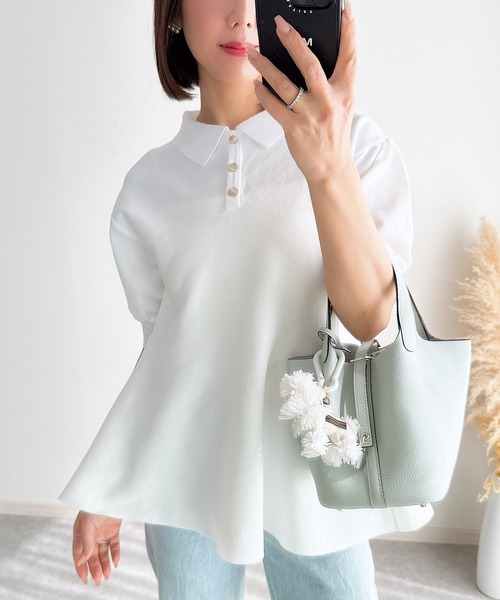 &. NOSTALGIA（アンドドットノスタルジア）の「【ZOZO限定】ペプラムポロニット（ニット/セーター・レディース・ホワイト/ライトピンク/ライトブルー/ブラック・M）」の2枚目の写真