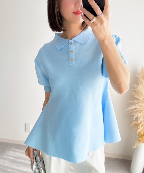 &. NOSTALGIA（アンドドットノスタルジア）の「【ZOZO限定】ペプラムポロニット（ニット/セーター・レディース・ホワイト/ライトピンク/ライトブルー/ブラック・M）」の4枚目の写真