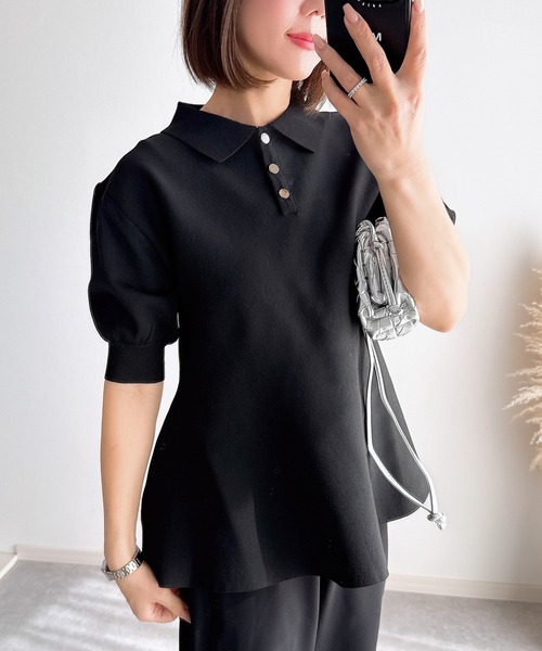 &. NOSTALGIA（アンドドットノスタルジア）の「【ZOZO限定】ペプラムポロニット（ニット/セーター・レディース・ホワイト/ライトピンク/ライトブルー/ブラック・M）」の3枚目の写真