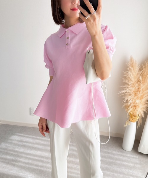 &. NOSTALGIA（アンドドットノスタルジア）の「【ZOZO限定】ペプラムポロニット（ニット/セーター・レディース・ホワイト/ライトピンク/ライトブルー/ブラック・M）」の18枚目の写真