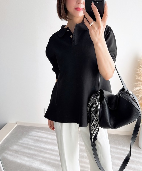 &. NOSTALGIA（アンドドットノスタルジア）の「【ZOZO限定】ペプラムポロニット（ニット/セーター・レディース・ホワイト/ライトピンク/ライトブルー/ブラック・M）」の11枚目の写真