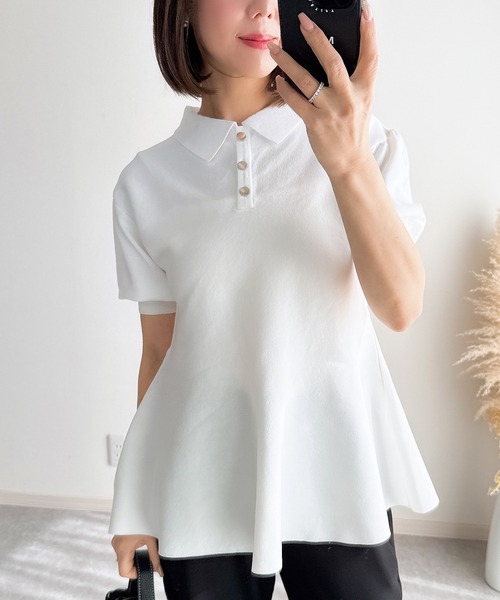 &. NOSTALGIA（アンドドットノスタルジア）の「【ZOZO限定】ペプラムポロニット（ニット/セーター・レディース・ホワイト/ライトピンク/ライトブルー/ブラック・M）」の8枚目の写真