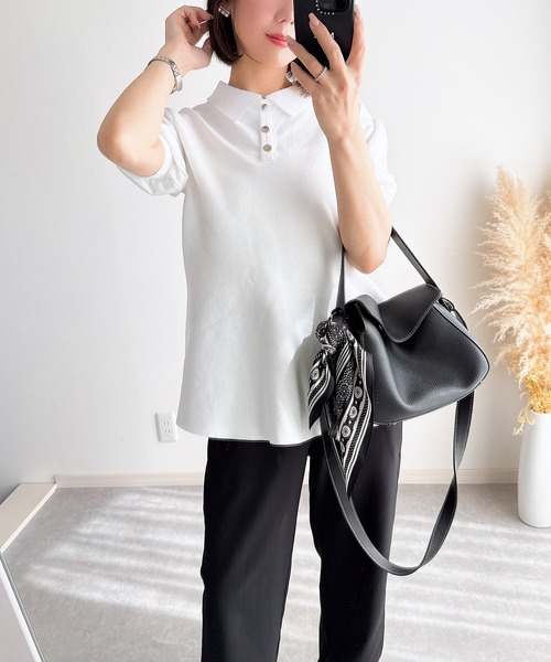 &. NOSTALGIA（アンドドットノスタルジア）の「【ZOZO限定】ペプラムポロニット（ニット/セーター・レディース・ホワイト/ライトピンク/ライトブルー/ブラック・M）」の9枚目の写真