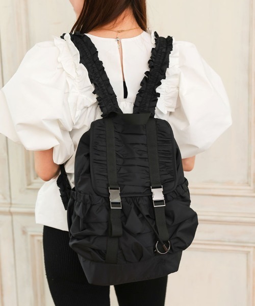 DONOBAN（ドノバン）の「ショルダーフリルギャザーリュック（バックパック/リュック・レディース・ブラック×ブラック/アイボリー/ブラック×シルバー・ONE SIZE）」の13枚目の写真