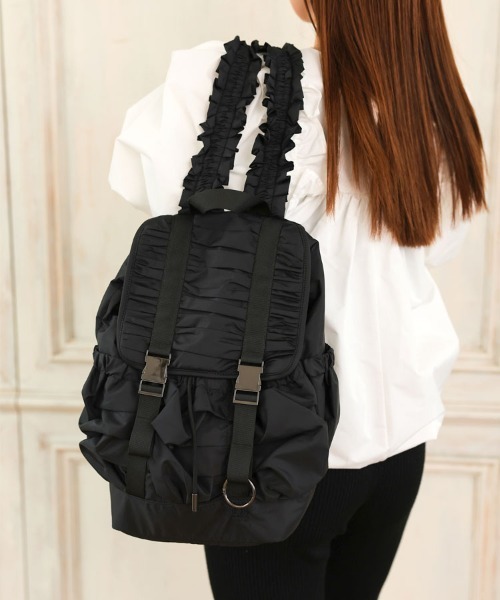 DONOBAN（ドノバン）の「ショルダーフリルギャザーリュック（バックパック/リュック・レディース・ブラック×ブラック/アイボリー/ブラック×シルバー・ONE SIZE）」の14枚目の写真