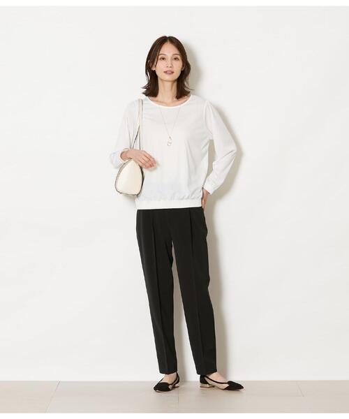 NEWYORKER(ニューヨーカー)の「ポリエステルスムース シャーリングTブラウス(Tシャツ/カットソー・レディース・ライトグレー/ホワイト・M/L)」の7枚目の写真