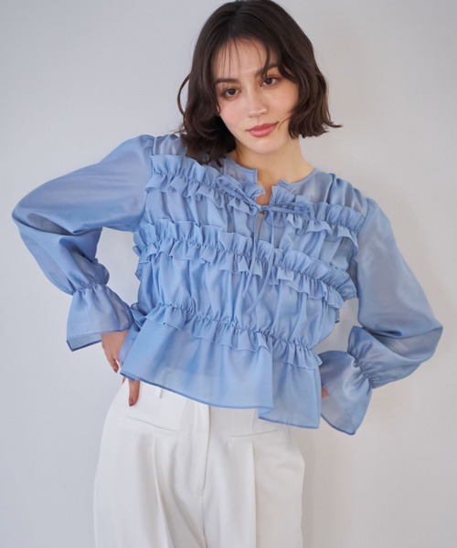 NOELA（ノエラ）の「シアーシャーリングブラウス（シャツ/ブラウス・レディース・ブルー/オフホワイト・フリー）」の11枚目の写真