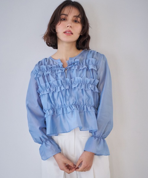 NOELA（ノエラ）の「シアーシャーリングブラウス（シャツ/ブラウス・レディース・ブルー/オフホワイト・フリー）」の12枚目の写真