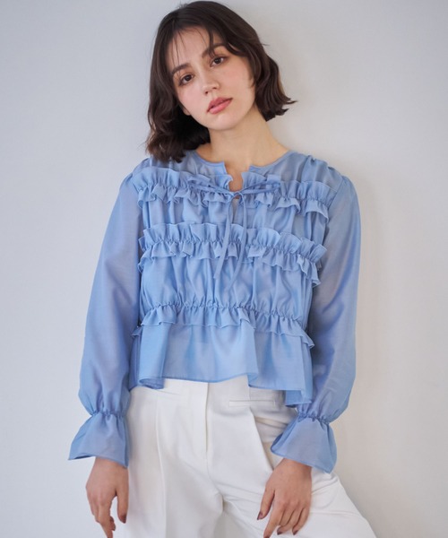 NOELA（ノエラ）の「シアーシャーリングブラウス（シャツ/ブラウス・レディース・ブルー/オフホワイト・フリー）」の13枚目の写真