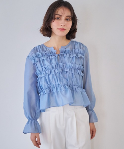 NOELA（ノエラ）の「シアーシャーリングブラウス（シャツ/ブラウス・レディース・ブルー/オフホワイト・フリー）」の14枚目の写真