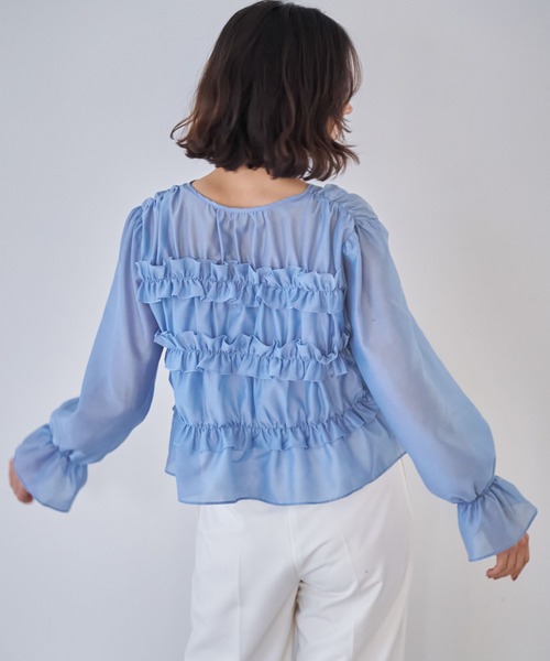 NOELA（ノエラ）の「シアーシャーリングブラウス（シャツ/ブラウス・レディース・ブルー/オフホワイト・フリー）」の15枚目の写真