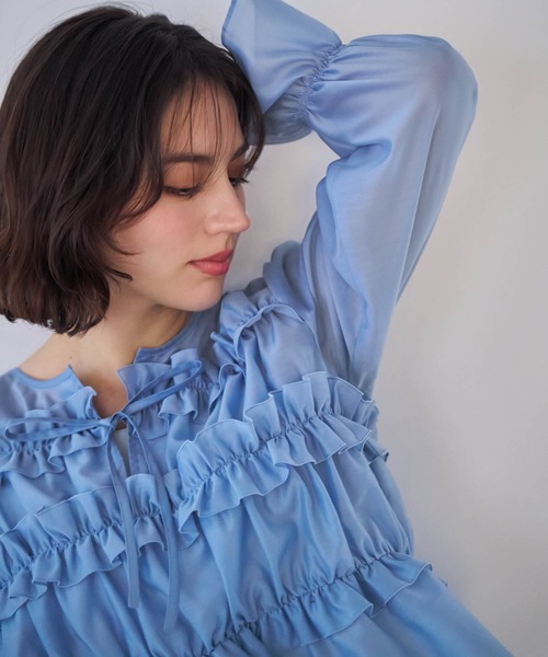 NOELA（ノエラ）の「シアーシャーリングブラウス（シャツ/ブラウス・レディース・ブルー/オフホワイト・フリー）」の16枚目の写真