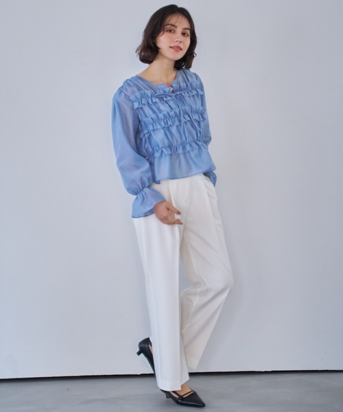 NOELA（ノエラ）の「シアーシャーリングブラウス（シャツ/ブラウス・レディース・ブルー/オフホワイト・フリー）」の3枚目の写真