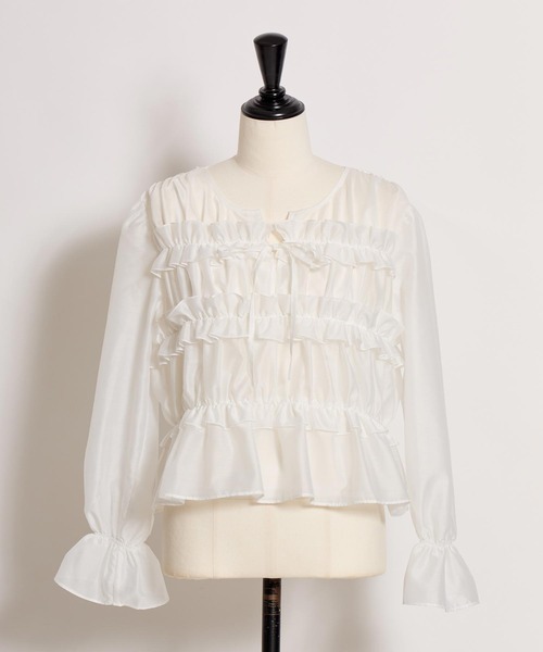 NOELA（ノエラ）の「シアーシャーリングブラウス（シャツ/ブラウス・レディース・ブルー/オフホワイト・フリー）」の4枚目の写真