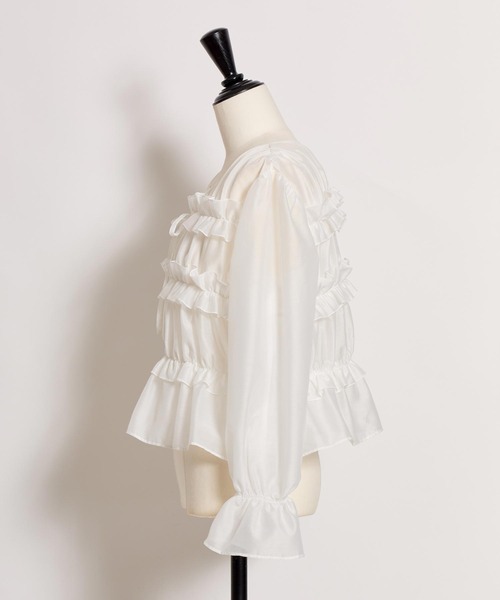 NOELA（ノエラ）の「シアーシャーリングブラウス（シャツ/ブラウス・レディース・ブルー/オフホワイト・フリー）」の5枚目の写真