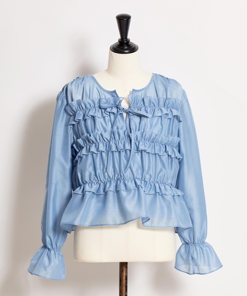 NOELA（ノエラ）の「シアーシャーリングブラウス（シャツ/ブラウス・レディース・ブルー/オフホワイト・フリー）」の10枚目の写真
