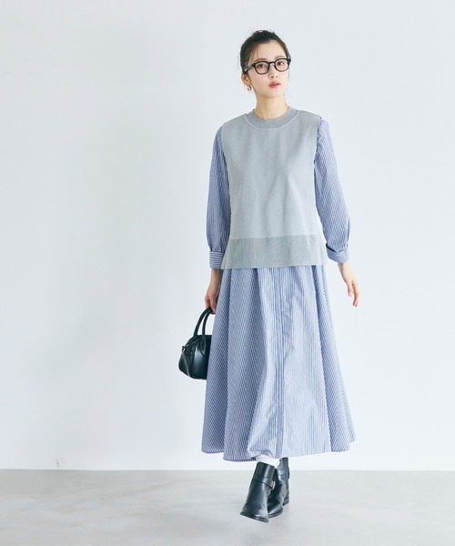 coca（coca）（コカ）の「SOLOTEX(R)使用フレアシャツワンピース（シャツワンピース・レディース・ホワイト/ブルー・S/M/L）」の14枚目の写真