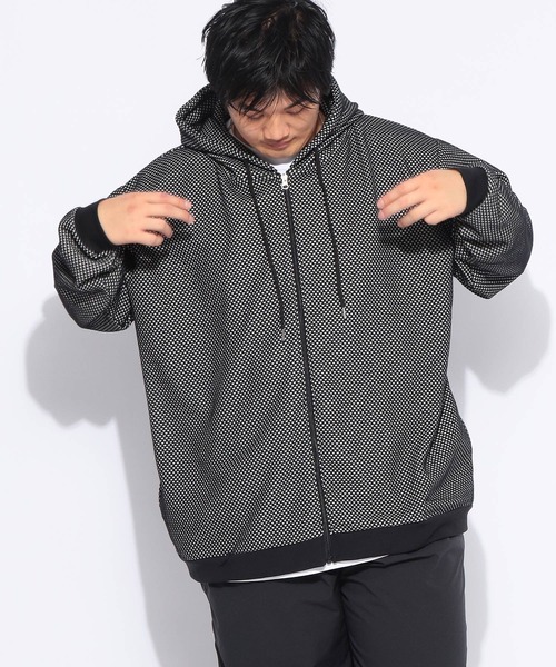 SAKAZEN(サカゼン)の「パーカー 長袖 メンズ 大きいサイズ バーズアイ ジャガード フルジップ PLEGGI (プレッジ)(パーカー・メンズ・ホワイト/ブラック・3L/4L/5L)」の1枚目の写真
