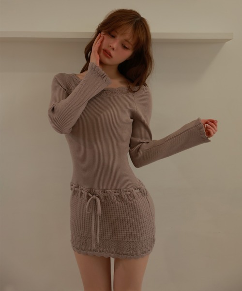 ◆モエリーmoery◆ ミニワンピース ドレス lace pattern lilya mini dress/レースパターンリリアミニドレス