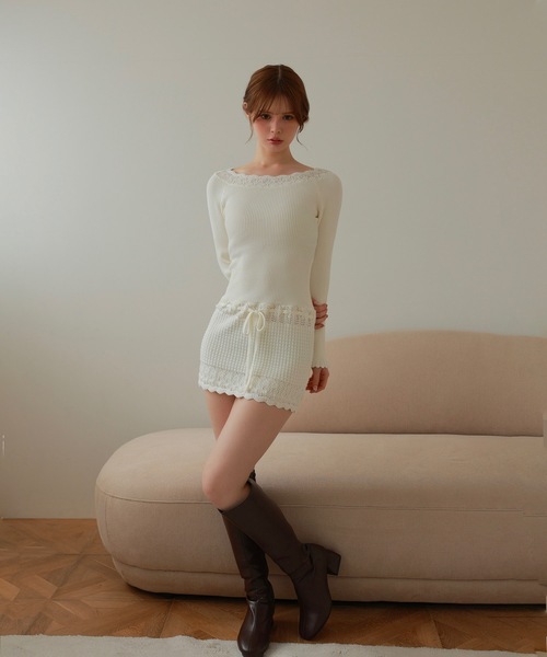 M DOLLY(エムドリー)の「lace pattern lilya mini dress/レースパターンリリアミニドレス(ワンピース・レディース・モカ/アイボリー・FREE)」の8枚目の写真