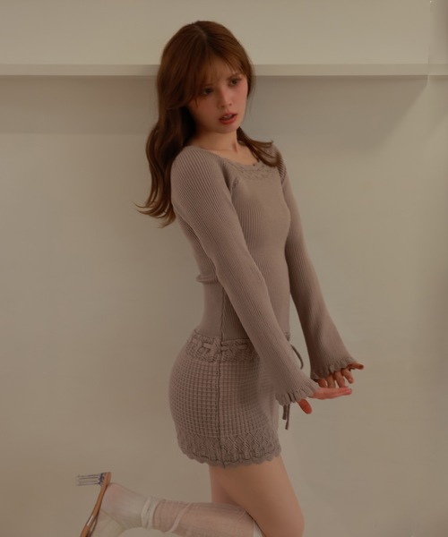 M DOLLY(エムドリー)の「lace pattern lilya mini dress/レースパターンリリアミニドレス(ワンピース・レディース・モカ/アイボリー・FREE)」の10枚目の写真