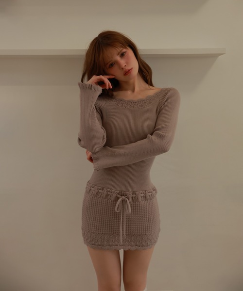M DOLLY(エムドリー)の「lace pattern lilya mini dress/レースパターンリリアミニドレス(ワンピース・レディース・モカ/アイボリー・FREE)」の11枚目の写真