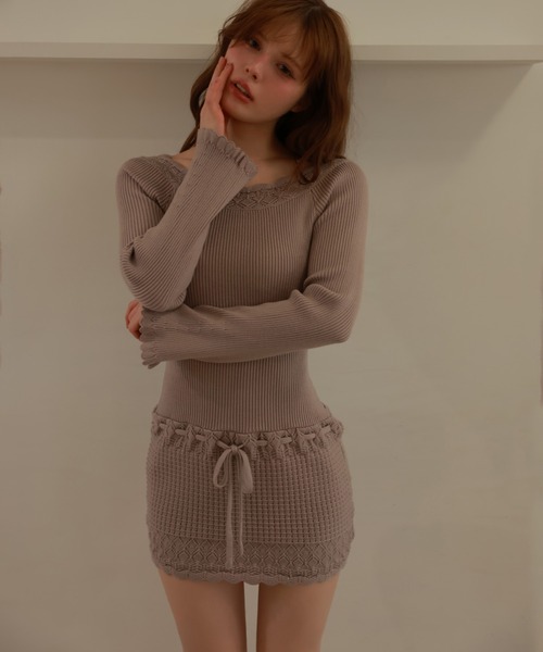 M DOLLY(エムドリー)の「lace pattern lilya mini dress/レースパターンリリアミニドレス(ワンピース・レディース・モカ/アイボリー・FREE)」の13枚目の写真