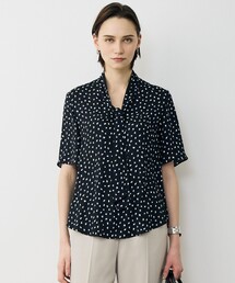 【新色追加】BackSatinAmunzen 5分袖配色ボウタイブラウス