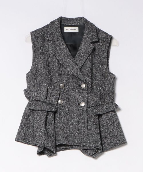 LILY BROWN(リリーブラウン)の「ツイードプリエペプラムジレ(その他アウター・レディース・アイボリー/ブラック/ライム・F)」の2枚目の写真
