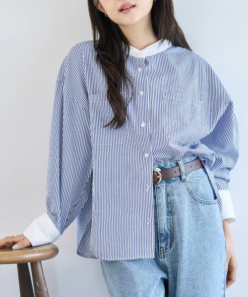 mil（ミル）の「ドルマンスリーブ クレリック バンドカラーシャツ【586154】（シャツ/ブラウス・レディース・ブラック/ブルー/ライトグレー・XS/S）」の3枚目の写真